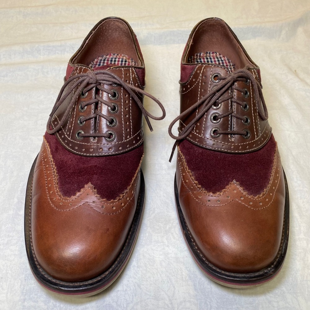 Johnston & Murphy Mens 8.5M Wingtip Oxford Shoes Brown Burgundy‎ Sheepskin - Picture 3 of 9